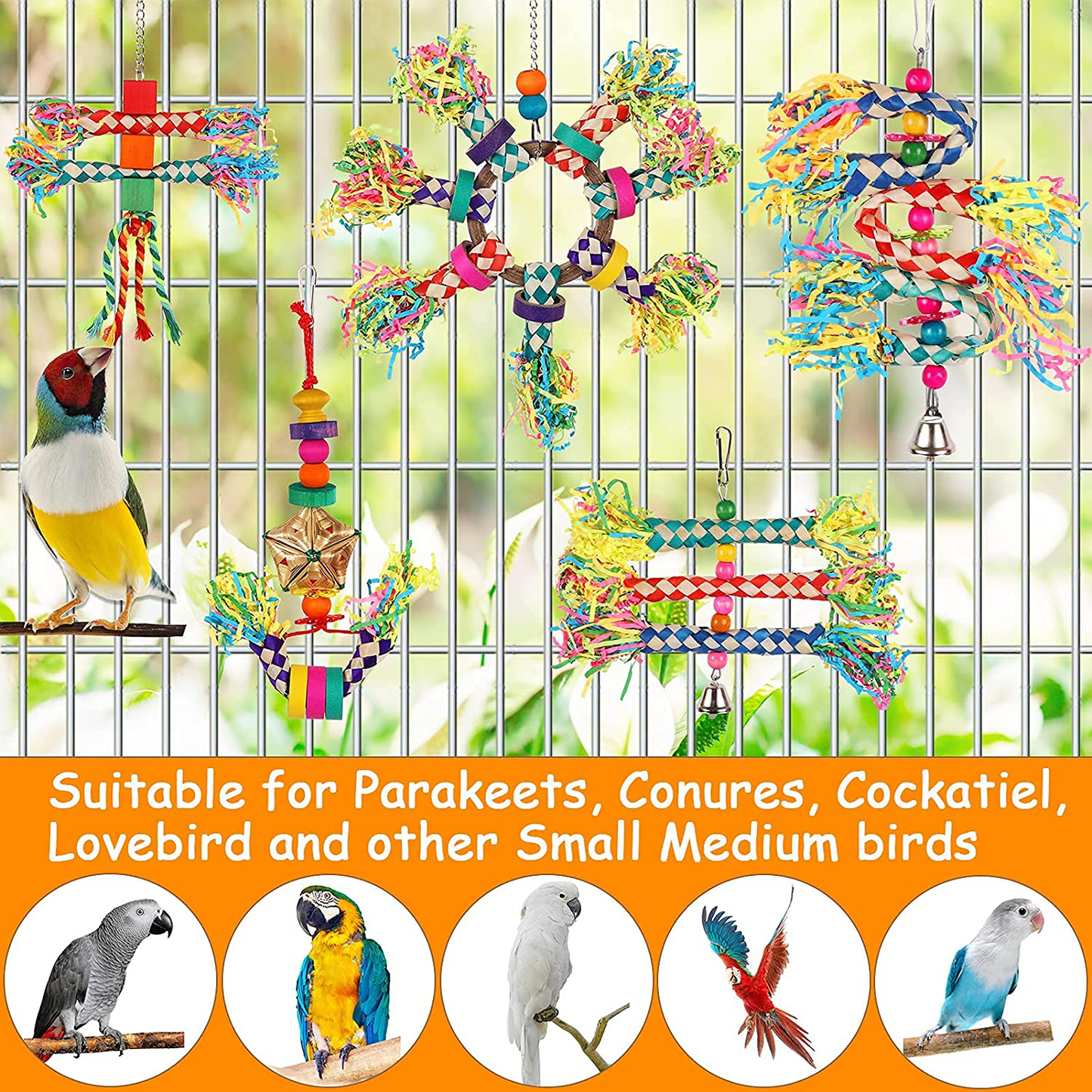 Bird Shredding Toys, 5PCS Colorful Bamboo Hanging Toys Parrot Chew Wooden Blocks, Bird Foraging Toys for Small Medium Parrots Parakeets, Conures, Cockatiel, Lovebird Animals & Pet Supplies > Pet Supplies > Bird Supplies > Bird Toys LifeIdeas   