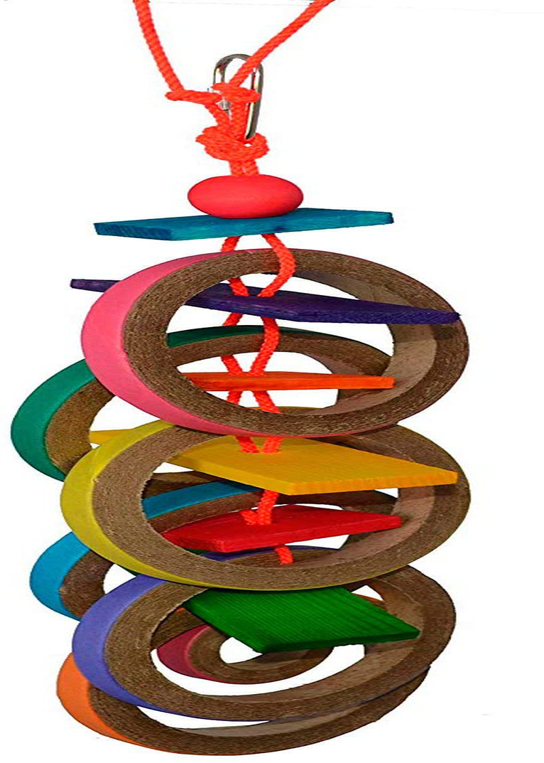 Super Bird Creations SB625 Chewable Olympic Rings Bird Toy with Colorful Paper Bagels and Wooden Blocks, Large Size, 17 IN