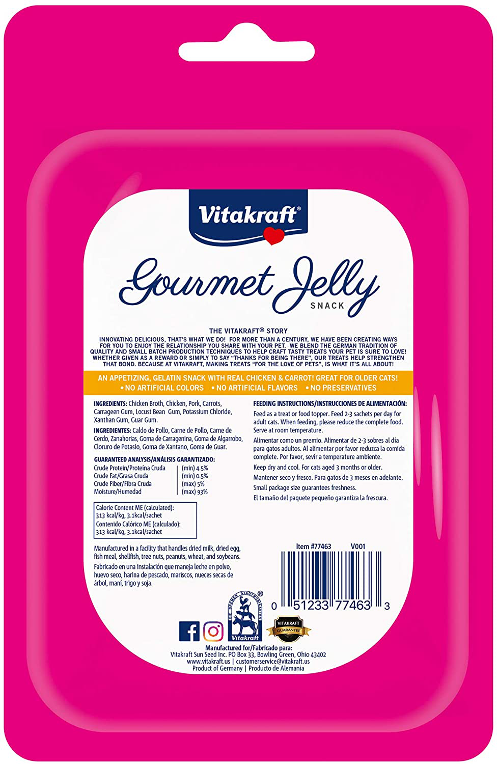 Vitakraft Gourmet Jelly Chicken with Carrot Hand-Fed Treat for Cats Animals & Pet Supplies > Pet Supplies > Cat Supplies > Cat Treats Vitakraft   