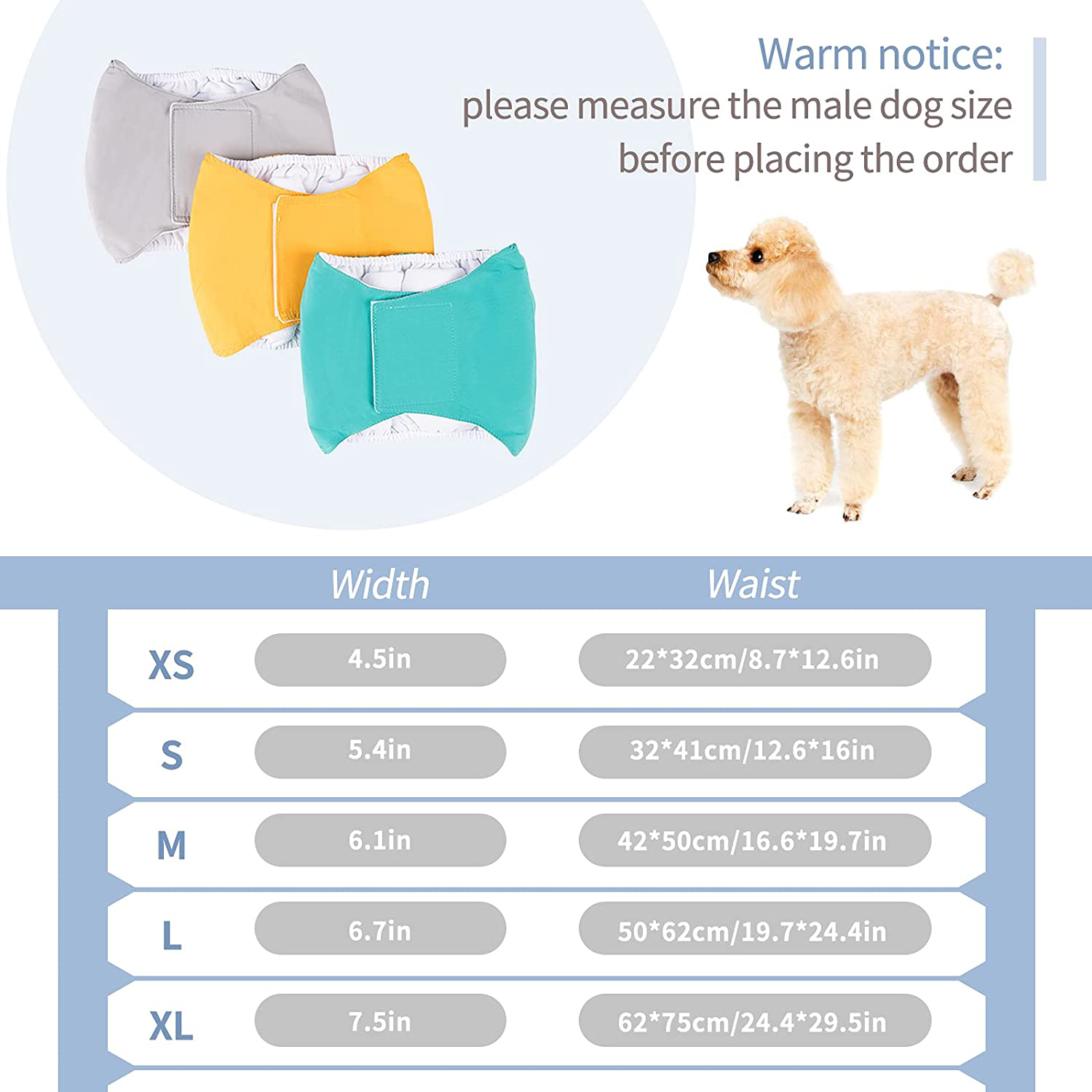 FUAMEY Reusable Dog Diapers for Male Dogs, 3 Pack Washable Belly Bands Puppy Nappies Wrap, Highly Absorbent Doggie Diaper for Small Medium Dogs