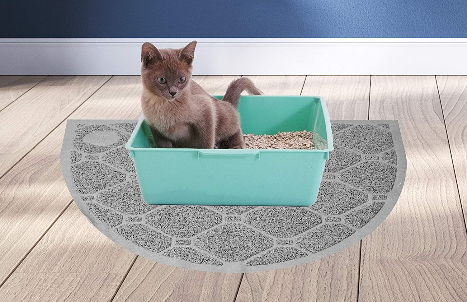 Mind Reader Kitty Litter Mat, Stops Litter Tracking, Litter Trapping Mat,  Waterproof, Easy Clean, Semi Corner, Grey 