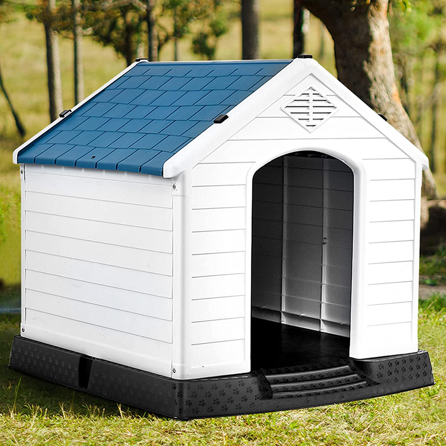 Giantex Dog House for Large Medium Dogs, Waterproof Plastic Dog Houses with Air Vents and Elevated Floor, Easy to Assemble, Outdoor Cat House Feeding Station Indoor Patio Backyard Dog Kennel House