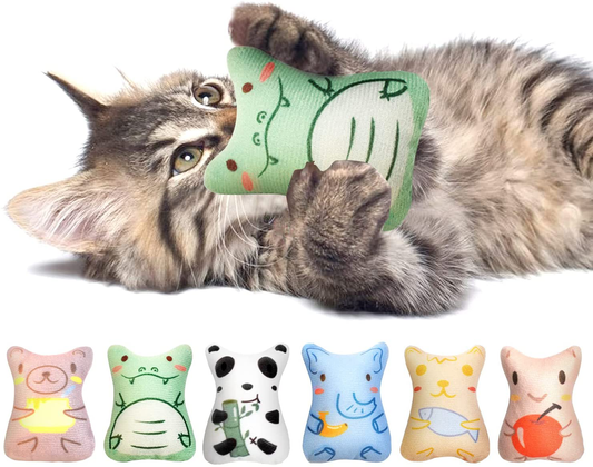 Potaroma 6Pcs Catnip Toys, Cat Chew Toys, Anti-Biting Plush Interactive Kitten Toys, Novel Soft & Healthy Cartoon Animal Models for Cats, Catnip Filled Toys for Cat Exercise