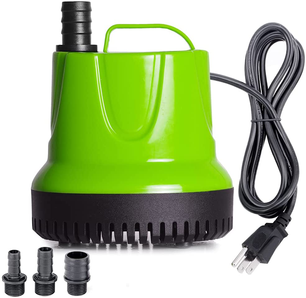 ALLYLANG 330-1100GPH Submersible Water Pump, Ultra Quiet for Aquarium, Fish Tank, Pond Fountain, Statuary, Hydroponics, with 3 Nozzles 5.9Ft Power Cord (330GPH)