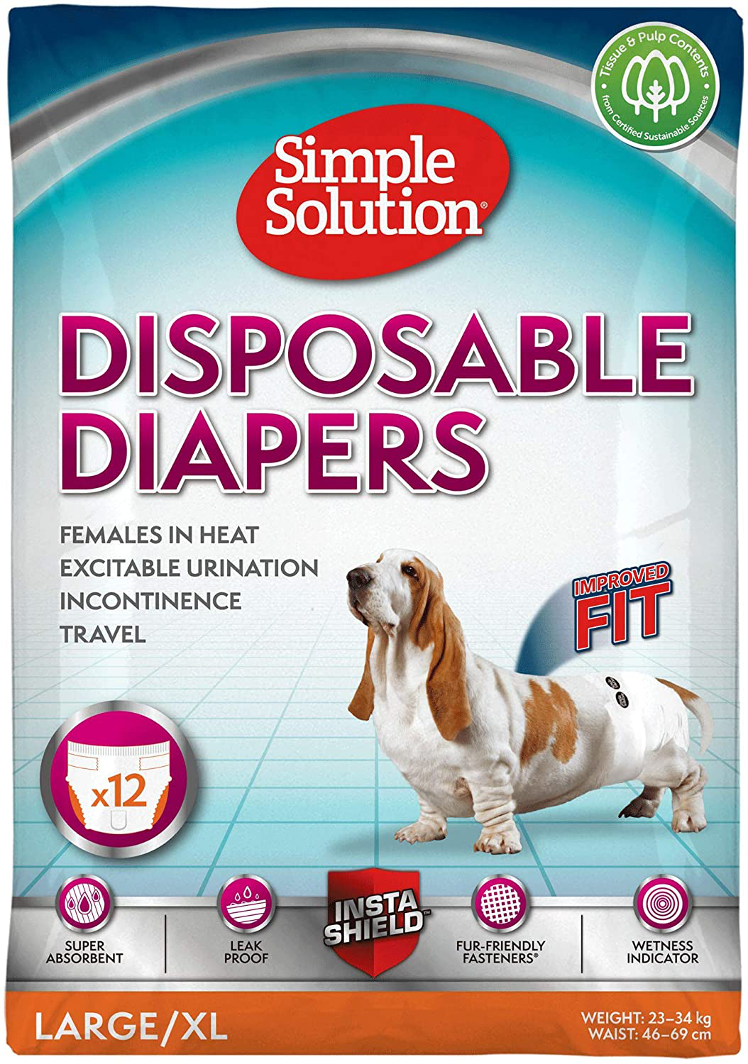 Simple Solution Disposable Dog Diapers for Female Dogs | Super Absorbent Leak-Proof Fit
