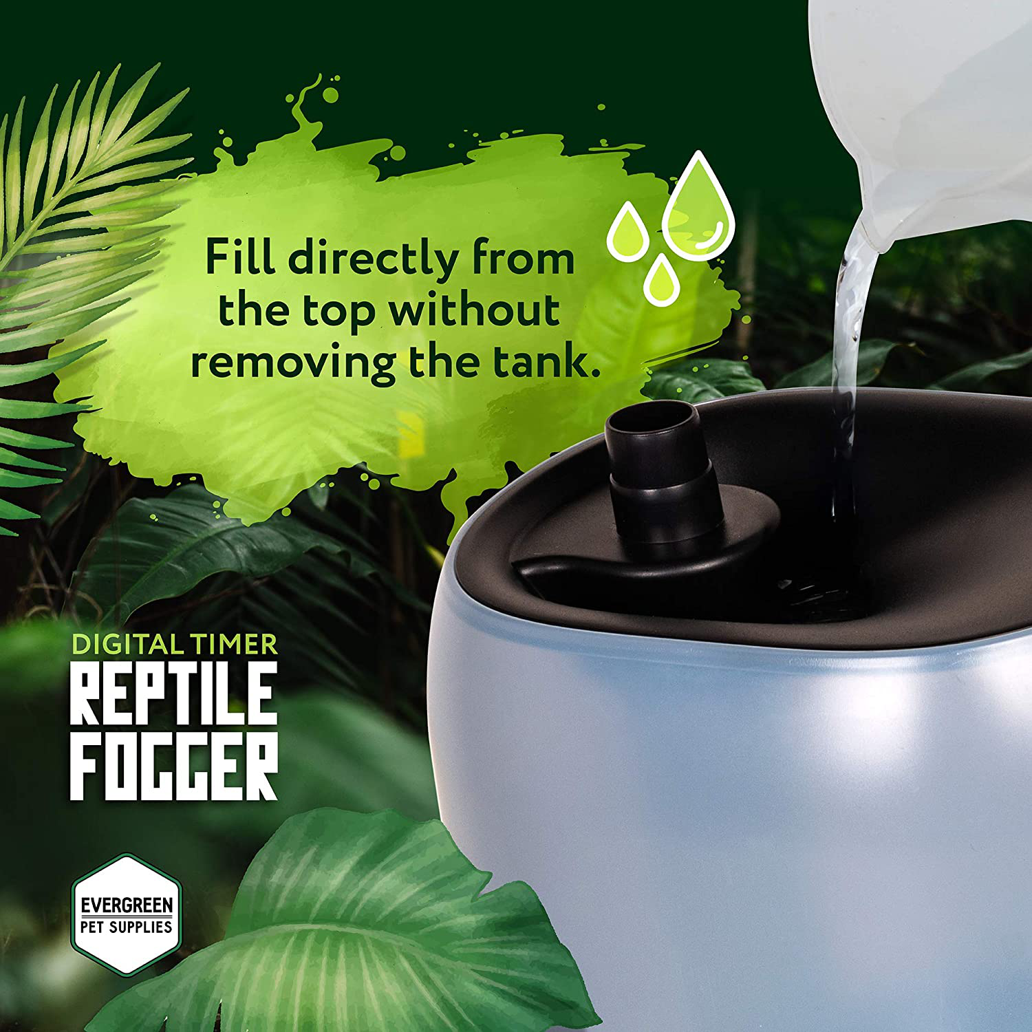 Reptile Humidifier/Fogger - 4L Tank - New Digital Timer - Add Water from Top! for Reptiles/Amphibians/Herps - Compatible with All Terrariums and Enclosures Animals & Pet Supplies > Pet Supplies > Reptile & Amphibian Supplies > Reptile & Amphibian Habitat Accessories Evergreen Pet Supplies   