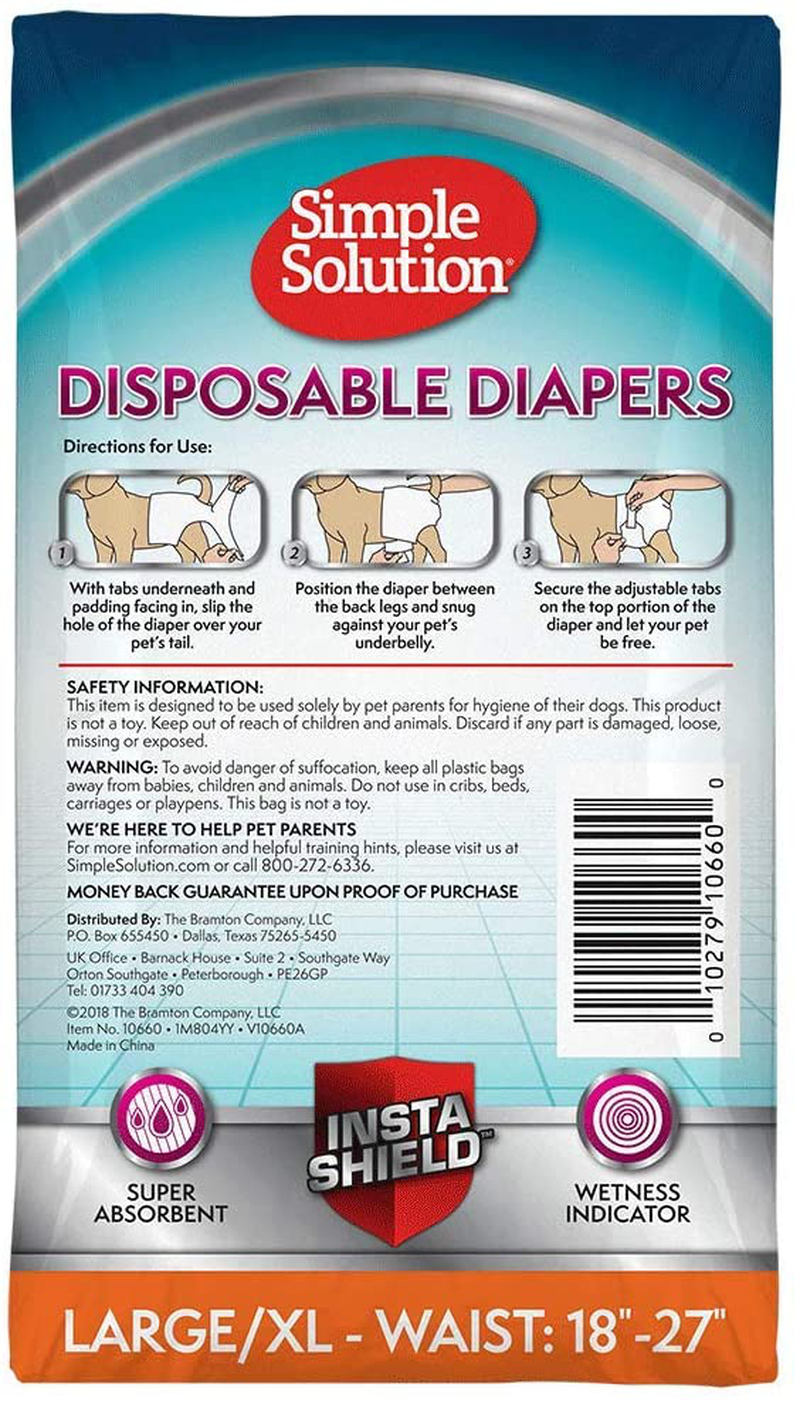 Simple Solution True Fit Disposable Dog Diapers for Female Dogs | Super Absorbent with Wetness Indicator