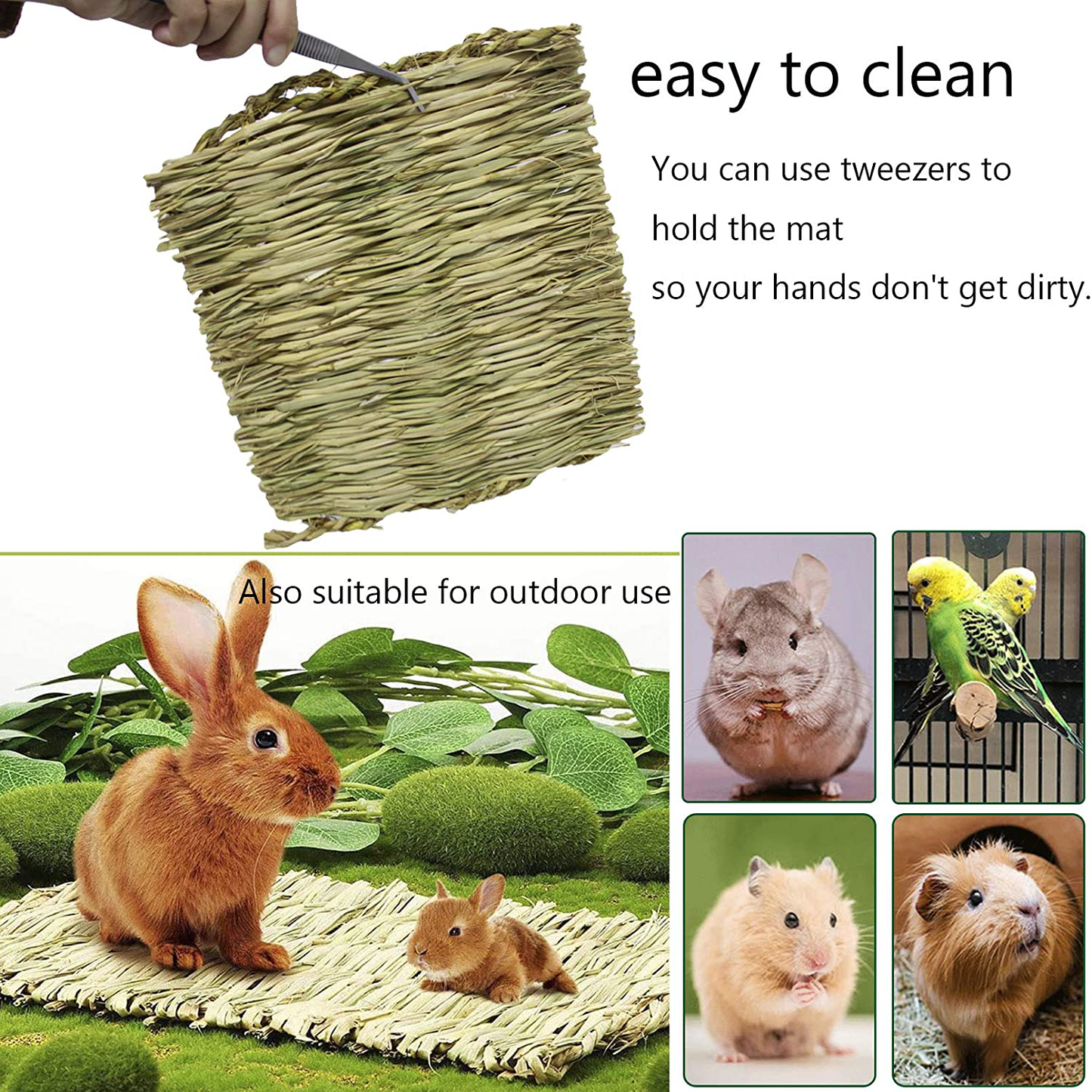 Hamiledyi Rabbit Grass Mat Woven Pet Bed Nature Hay Mat Chewing Play Toy Grass Mats Bunny Bedding Nest for Small Animal Guinea Pig Chinchilla Ferret Parrot Hamster (3Pack) Animals & Pet Supplies > Pet Supplies > Small Animal Supplies > Small Animal Bedding Hamiledyi   