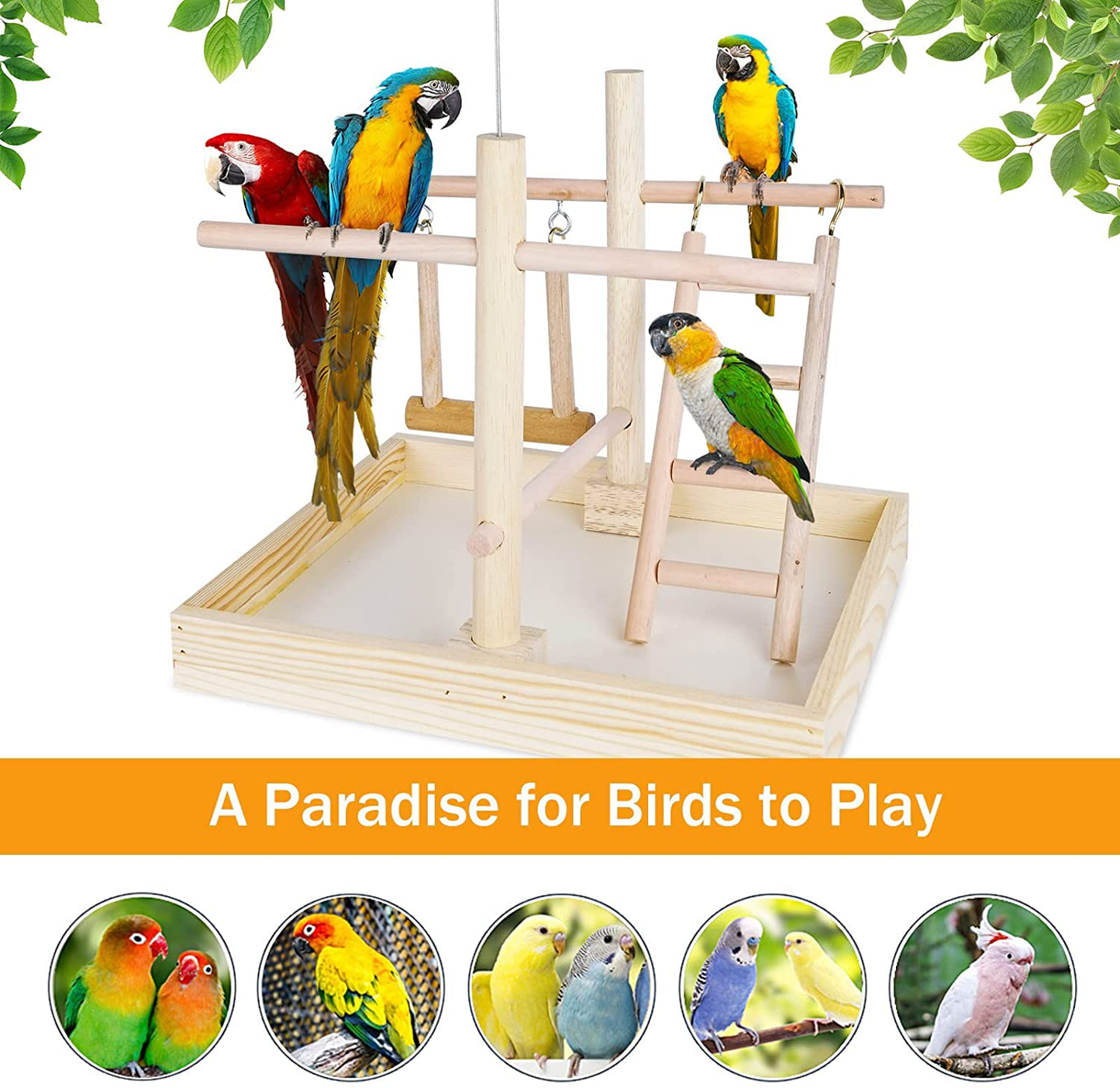 Volksrose Parrot Playground Bird Play Stand, Bird Activity Stand Wood Perch Gym with Ladder, Parakeet Cockatiel Birdcage Cage Nest Accessories Exercise Platform Toy Animals & Pet Supplies > Pet Supplies > Bird Supplies > Bird Gyms & Playstands VolksRose   