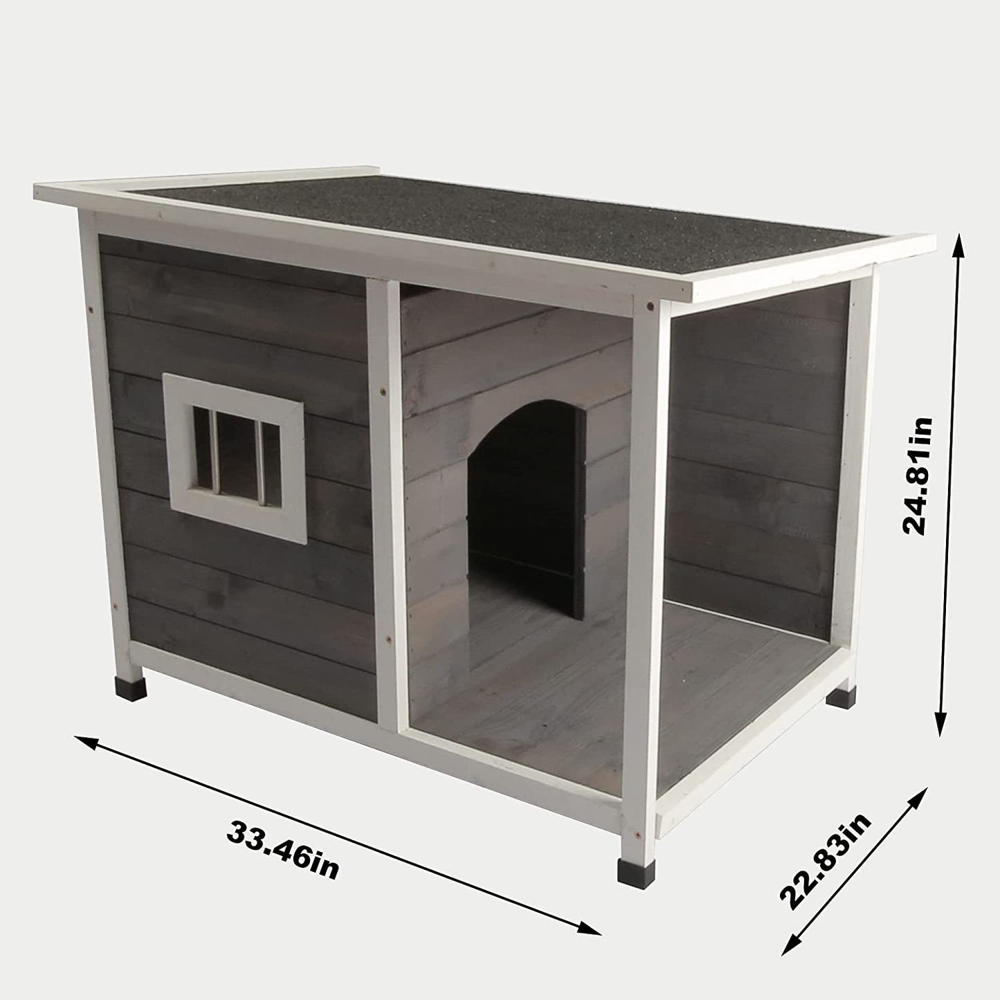 LASBAK Wood Dog Houses Outdoor Insulated, Weatherproof Doghouse Weather Waterproof Dog Kennel with Flip-Up Roof and Window, Indoor Outdoor, Medium Dog, Nature