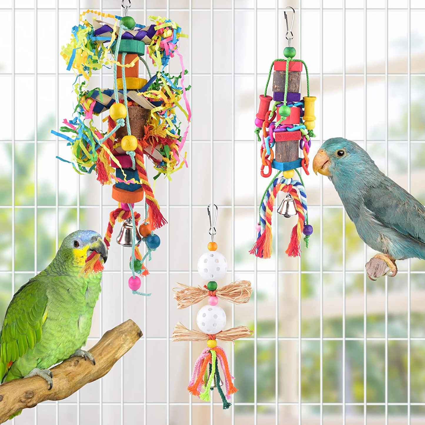 KATUMO Small Bird Toys, Natural Wood Ladder Colorful Bamboo Hanging Shredding Toys Parrot Chew Wooden Blocks Bird Perch for Parakeets, Conures, Cockatiels, Budgies, Love Birds and Other Small Birds Animals & Pet Supplies > Pet Supplies > Bird Supplies > Bird Ladders & Perches KATUMO   