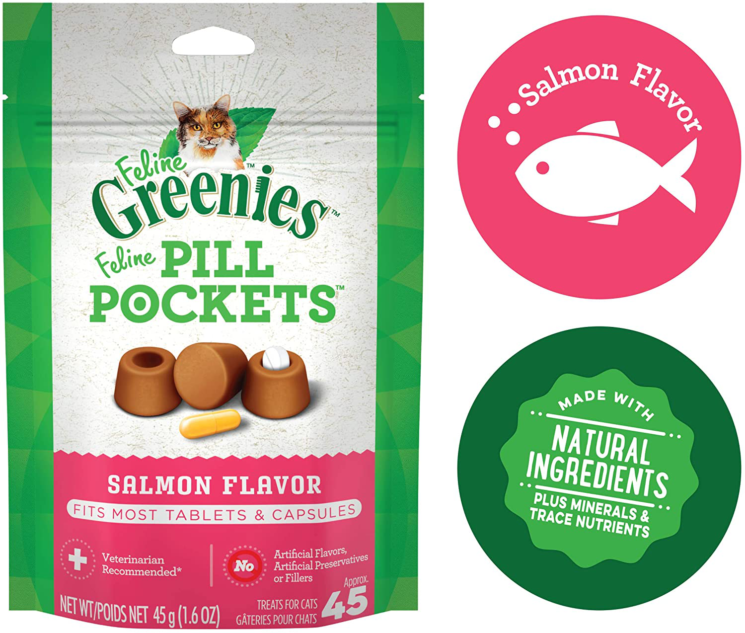 FELINE GREENIES Pill Pockets Natural Cat Treats, Salmon & Tuna Flavor Animals & Pet Supplies > Pet Supplies > Cat Supplies > Cat Treats Greenies   