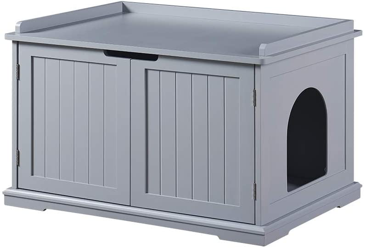 Unipaws Designer Cat Washroom Storage Bench, Litter Box Cover with Sturdy Wooden Structure, Spacious Storage, Easy Assembly, Fit Most of Litter Box Animals & Pet Supplies > Pet Supplies > Cat Supplies > Cat Furniture unipaws Gray  