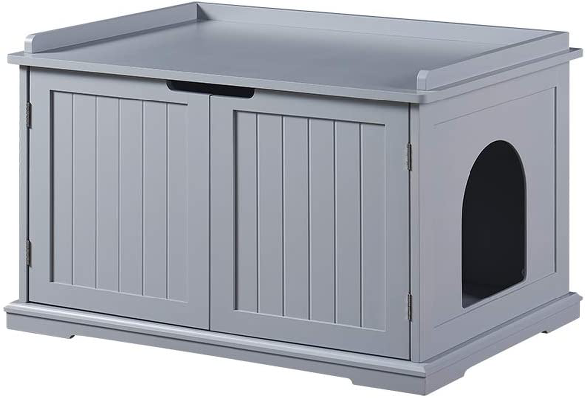 Unipaws Designer Cat Washroom Storage Bench, Litter Box Cover with Sturdy Wooden Structure, Spacious Storage, Easy Assembly, Fit Most of Litter Box
