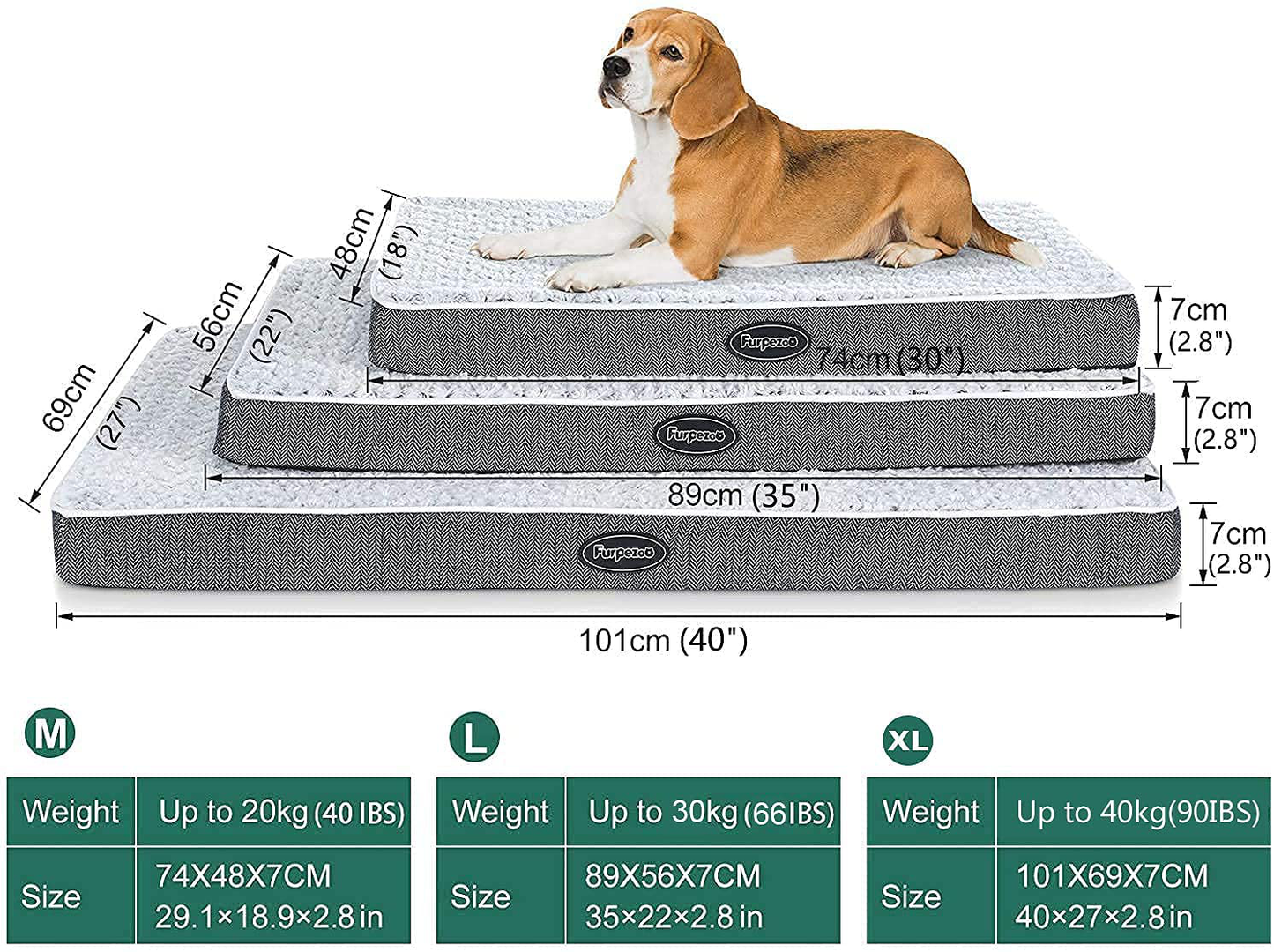 Furpezoo Orthopedic Dog Bed for Small Medium Large Dog,Dog Crate Mattress with Memory Foam, Washable Dog Bed of Comfortable Rose Plush Beds with Removable Cover, White