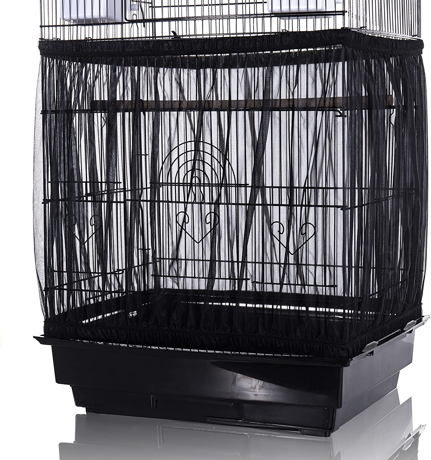Tamu Style Bird Cage Seed Catcher, Large, Stretchy Form Fitting Mesh Skirt Cover for Parrot Enclosures, Light and Breathable Fabric, Prevent Scatter and Mess, Reusable Animals & Pet Supplies > Pet Supplies > Bird Supplies > Bird Cage Accessories Tamu style Black  