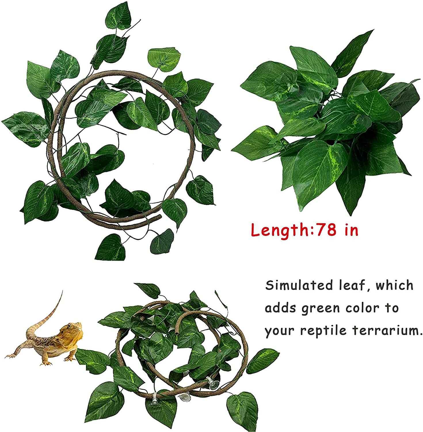 Kathson Reptile Bamboo Habitat Decor Geckos Climbing Decorations Natural Bamboo Bars with Suction Cup Hanging Plant Bendable Vine Flexible Leaves Ornaments for Geckos Lizard Tree Frog Arboreal Animals Animals & Pet Supplies > Pet Supplies > Reptile & Amphibian Supplies > Reptile & Amphibian Habitats kathson   