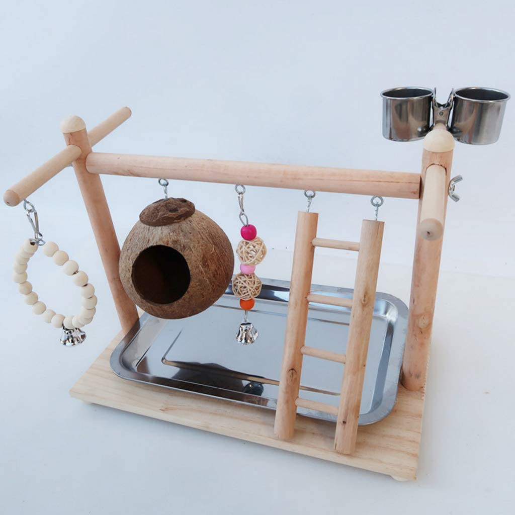 Luosh Parrot Play Stand Bird Gym Wooden Playground Pet Bird Perches Sport Swing Cup Perch Stand Bird Tray Game Wood Rack Animals & Pet Supplies > Pet Supplies > Bird Supplies > Bird Gyms & Playstands luosh   