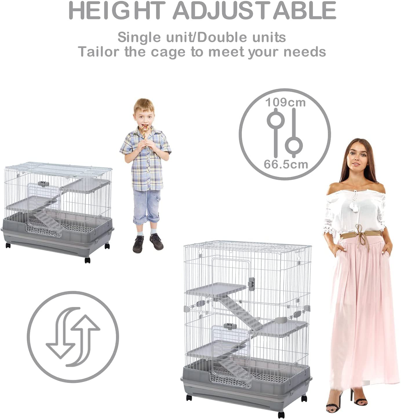 Runmade 4-Tier 32" Small Animal Metal Cage Height Adjustable Cage with Lockable Casters Grilles Pull-Out Tray for Rabbit Chinchilla Ferret Bunny Guinea Pig Squirrel Hedgehog Animals & Pet Supplies > Pet Supplies > Small Animal Supplies > Small Animal Habitats & Cages runmade   