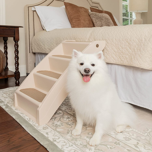 Petsafe Cozyup Folding Pet Steps - Pet Stairs for Indoor/Outdoor at Home or Travel - Dog Steps for High Beds - Dog Stairs with Siderails, Non-Slip Pads - Durable, Support up to 150 Lbs - Large, Tan Animals & Pet Supplies > Pet Supplies > Cat Supplies > Cat Beds PetSafe Tan Pet Steps - Extra Large 