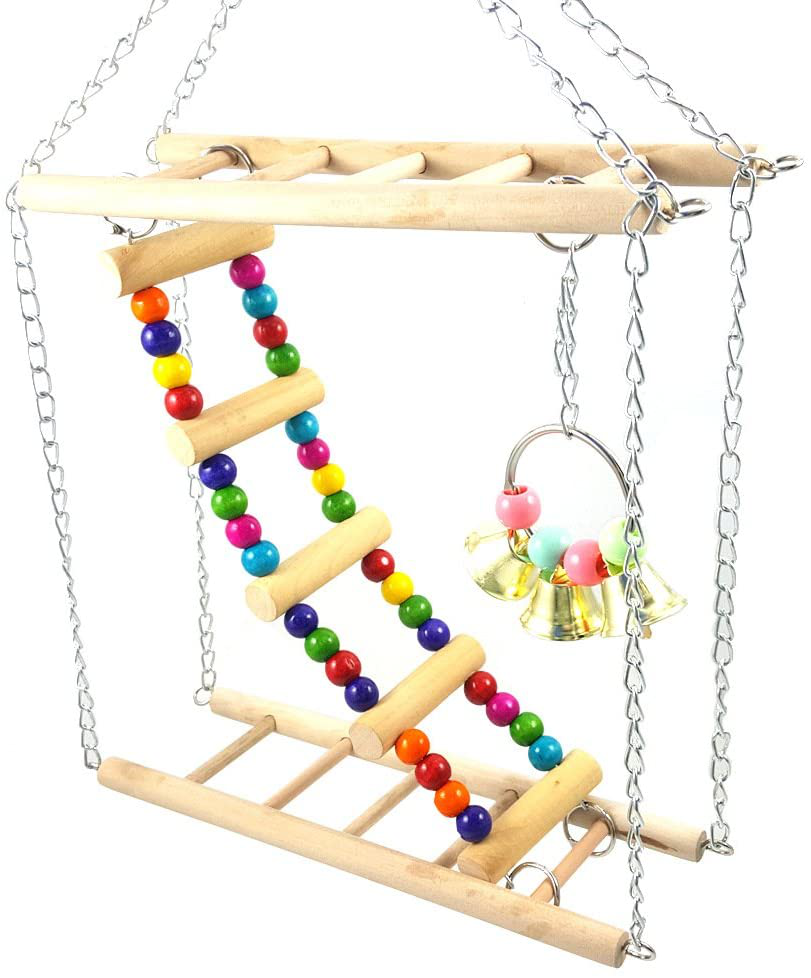 Hypeety Bird Wood Double Perch Ladder Puzzle Toy Luxury Bendable Ladder for Small Parakeets Cockatiels Conures Macaws Parrots Love Birds Finches Swing Perch Sets Toys Animals & Pet Supplies > Pet Supplies > Bird Supplies > Bird Ladders & Perches Hypeety   