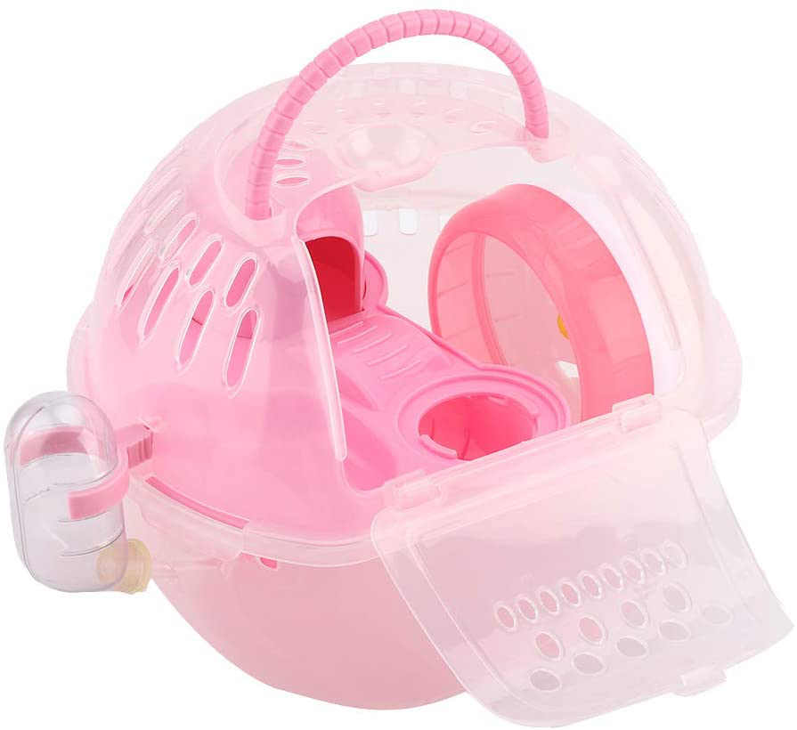 Ladieshow Portable Hamster Cage Transparent Plastic Mouse House Fully-Equipped Accessories Small Animal Habitat with Handle(Pink) Animals & Pet Supplies > Pet Supplies > Small Animal Supplies > Small Animal Habitat Accessories Ladieshow   