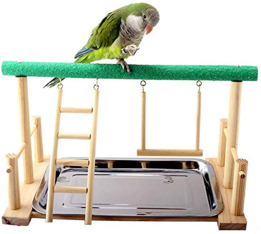 POPETPOP Bird Play Stand-Parrot Playstand Bird Perches for Cockatiels Parakeet Wood Perch Gym Playpen with Ladder Swing Toys Exercise Play Bird Toys(Stick Random Color)