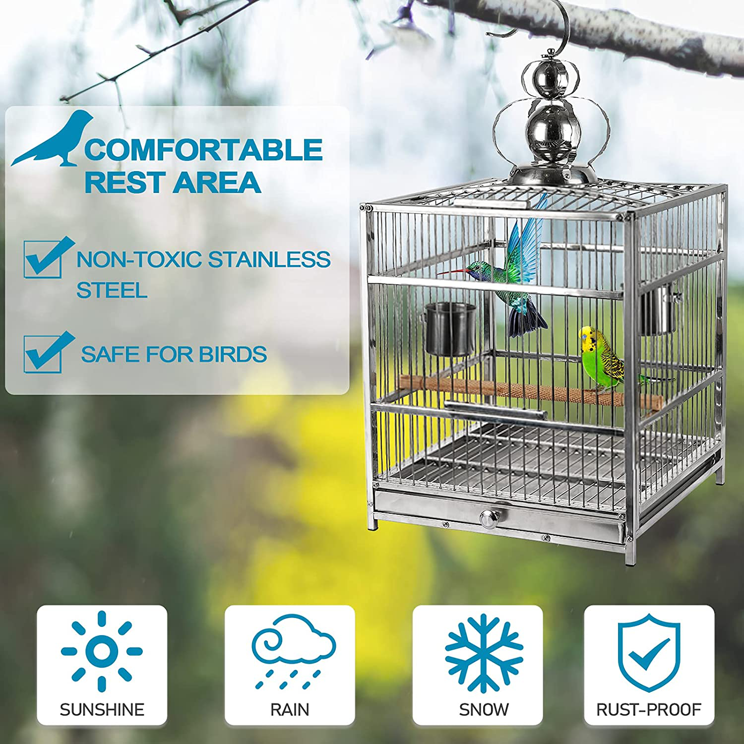 Lilithye Hanging Bird Cage Parakeet Cage Accessories Outdoor Pet Bird Travel Cages Perches with Stand for Conure Canary Parekettes Macaw Finch Cockatoo Budgie Cockatiels Animals & Pet Supplies > Pet Supplies > Bird Supplies > Bird Cage Accessories Lilithye   