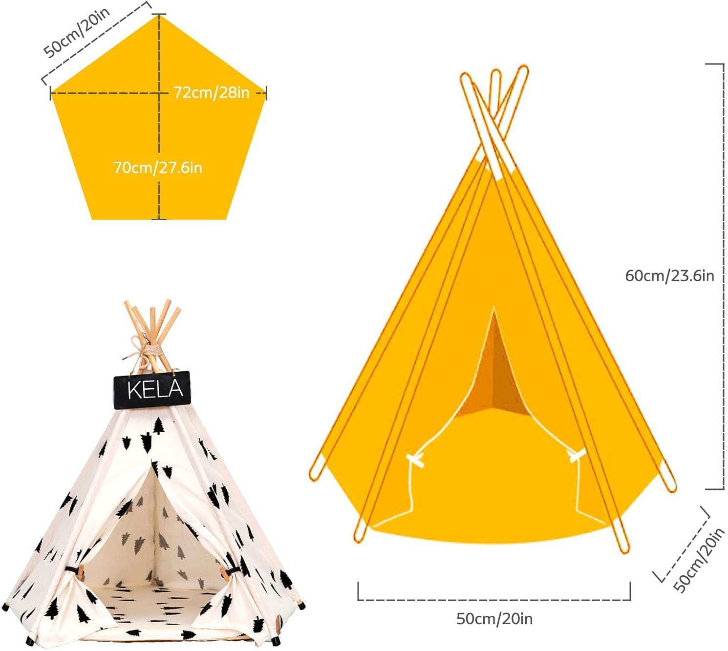 Pet Teepee Tent for Dogs, Dog Cat Teepee Bed, Portable &Washable Dog Houses Indoor Outdoor Puppy Beds for Small Dogs Cats Rabbits with Cushion and Blackboard