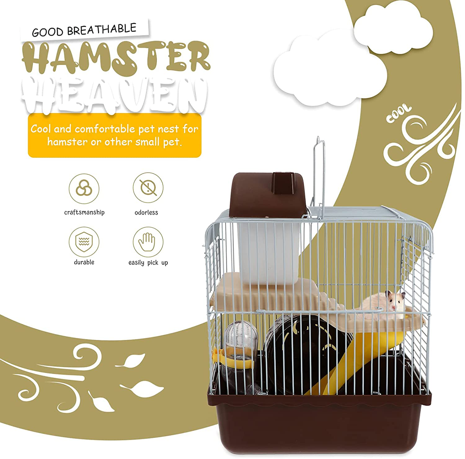 STOBOK Hamster Cage Portable Double Layer Wire Habitat Small Animal Critter House Cage Pet Playpen Activity Exercise Centre for Rodent Gerbil Mouse Mice Rat Accessories Coffee