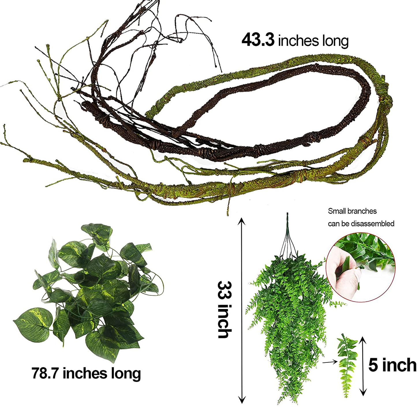 Reptile Vines Plants Flexible Bendable Jungle Climbing Fake Vine Terrarium Plastic Plant Leaves Pet Tank Habitat Decor for Bearded Dragons Lizards Geckos Snakes Frogs Animals & Pet Supplies > Pet Supplies > Reptile & Amphibian Supplies > Reptile & Amphibian Substrates kathson   