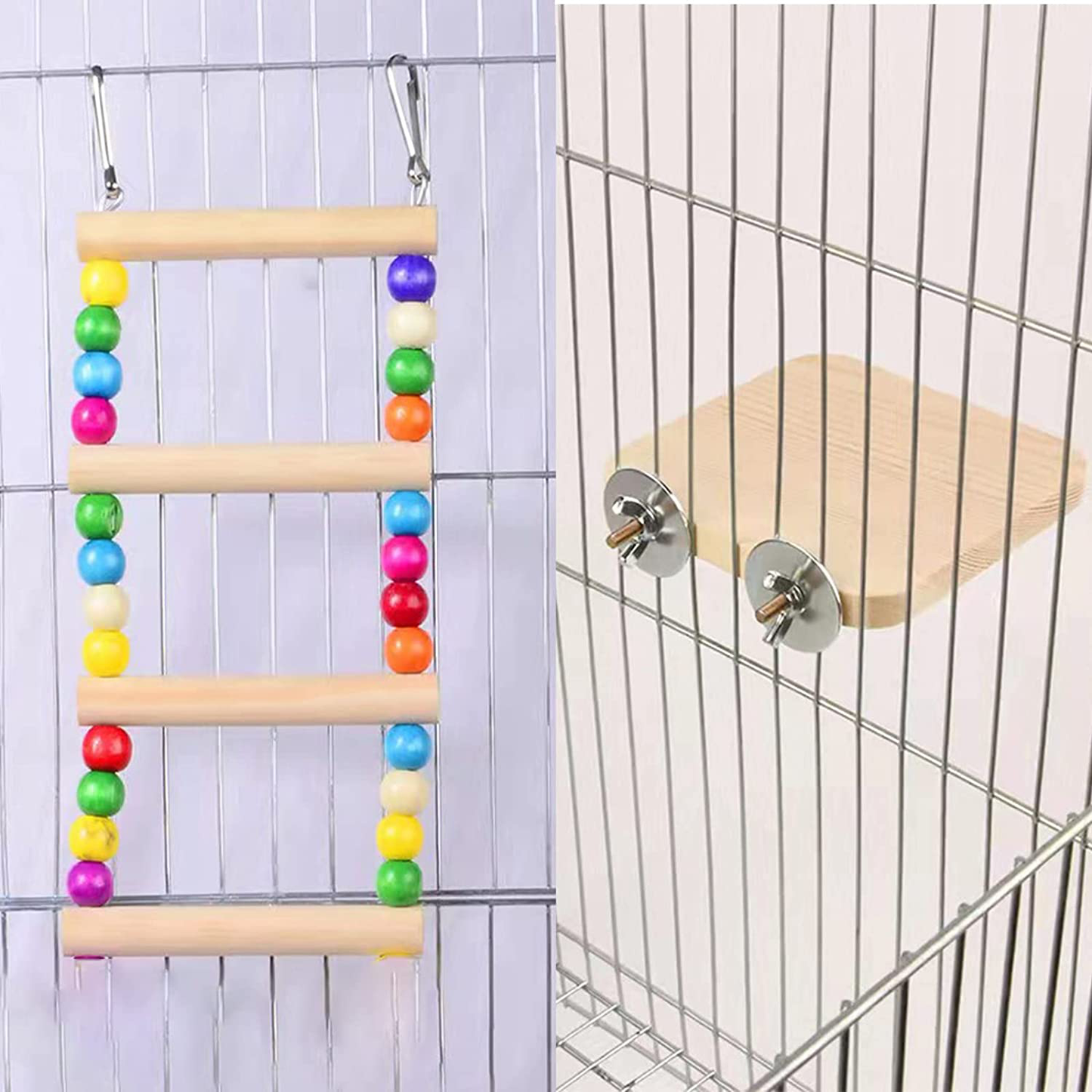 Dnoifne Bird Wooden Ladder Toy, Parrot Bird Perch Springboard with Ladders, Hanging Pet Bird Cage Accessories, Funny Perch Training Toys for Parrot Macaw African Budgies Cockatiels Hamster Squirrel Animals & Pet Supplies > Pet Supplies > Bird Supplies > Bird Ladders & Perches Dnoifne   