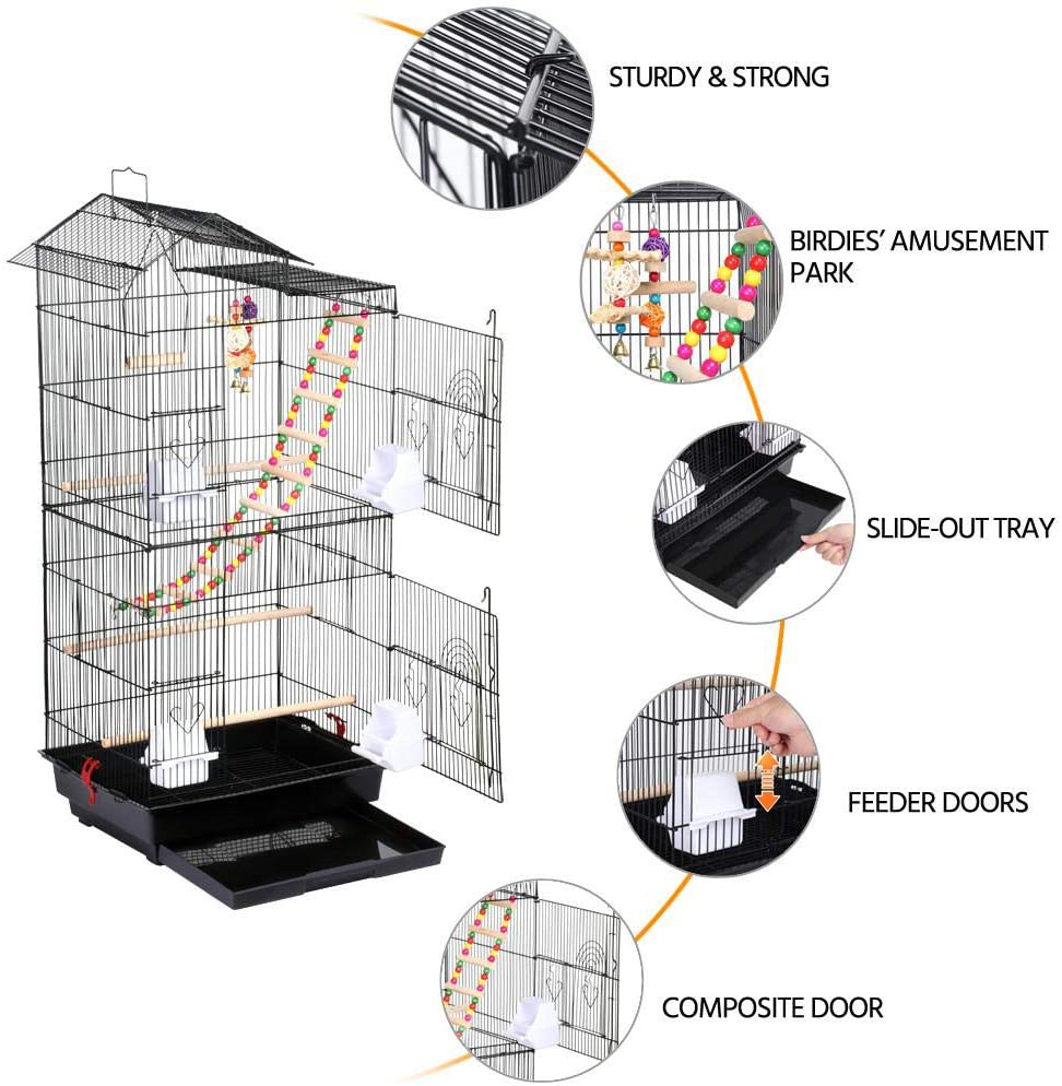 Topeakmart Large Parakeet Bird Cage on Wheels for Budgies Finches Canaries Lovebirds Animals & Pet Supplies > Pet Supplies > Bird Supplies > Bird Cages & Stands Topeakmart   