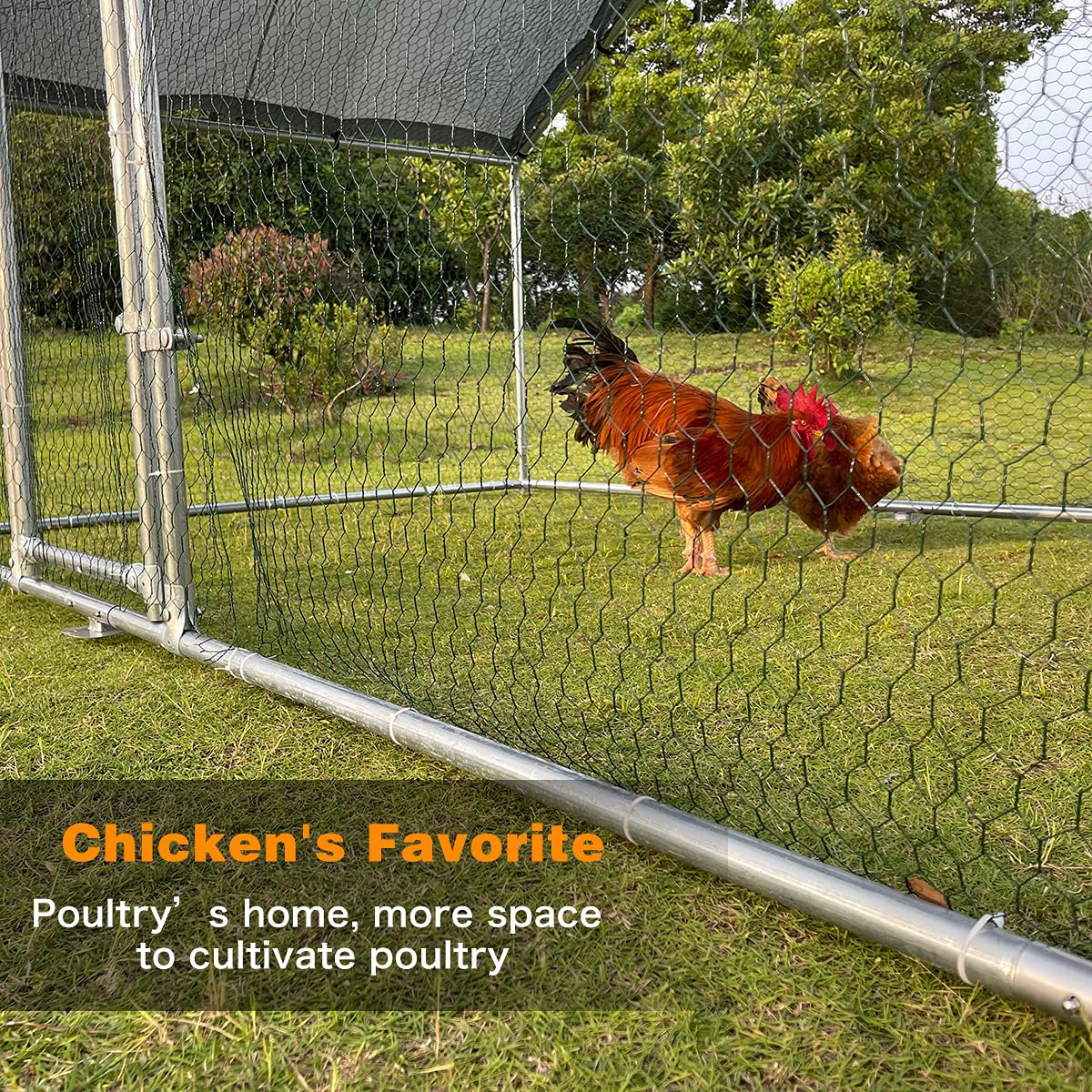 Large Metal Chicken Coop Walk-In Poultry Cage Chicken Run Pen Dog Kennel Duck House Spire Shaped Coop with Waterproof and Anti-Ultraviolet Cover for Outdoor Farm Use(9.8' L X 19.7' W X 6.4' H) Animals & Pet Supplies > Pet Supplies > Dog Supplies > Dog Kennels & Runs iclbc   