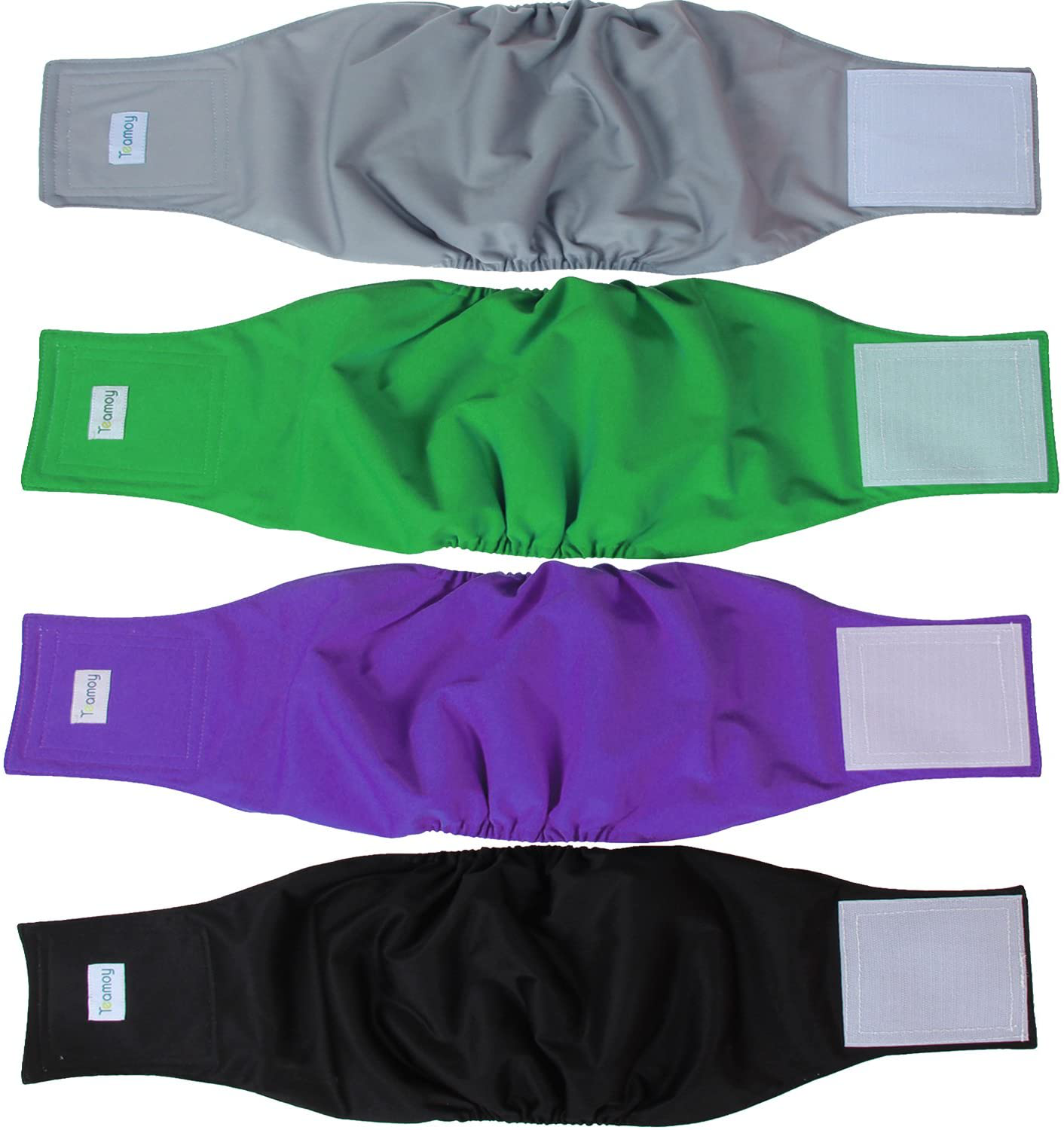 Teamoy 4 Pcs Reusable Wrap Diapers for Male Dogs, Washable Puppy Belly Band Animals & Pet Supplies > Pet Supplies > Dog Supplies > Dog Diaper Pads & Liners Teamoy Black+ Gray+ Green+ Purple XL(25"-29"Waist) 