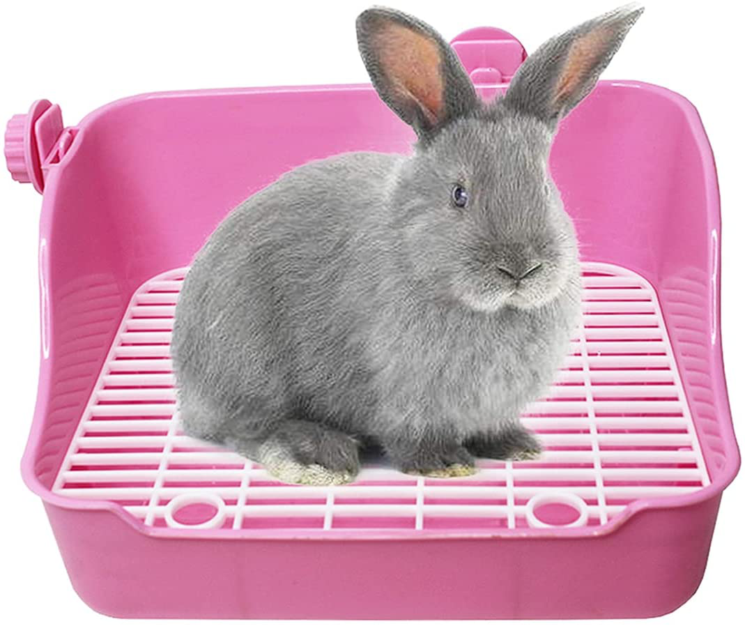 Kathson Small Animal Litter Cage Potty Trainer Corner Litter Bedding Box Pet Pan Toilet Ideal for Rabbit, Bunny, Chinchilla, Ferret, Guinea Pig, Hamster(Pink)