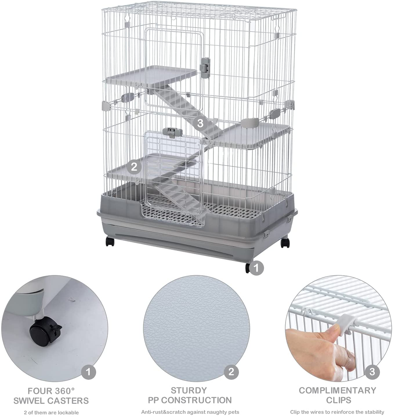 Runmade 4-Tier 32" Small Animal Metal Cage Height Adjustable Cage with Lockable Casters Grilles Pull-Out Tray for Rabbit Chinchilla Ferret Bunny Guinea Pig Squirrel Hedgehog Animals & Pet Supplies > Pet Supplies > Small Animal Supplies > Small Animal Habitats & Cages runmade   