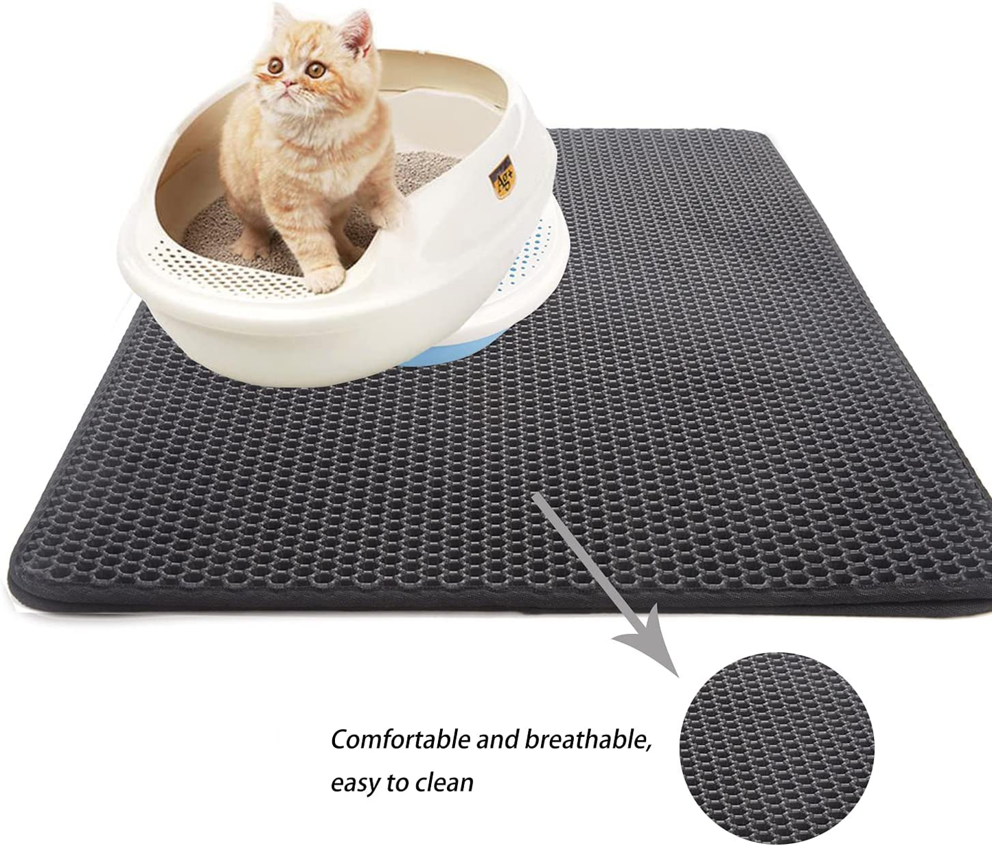 HOMTOL Cat Litter Mat Kitty Litter Trapping Pad, Honeycomb Double Layer Trapper, Waterproof Easy Clean Scatter Control, Litter Tray Box Rug Carpet (M-17.7X23.6 Inch, Black) Animals & Pet Supplies > Pet Supplies > Cat Supplies > Cat Litter Box Mats HOMTOL   