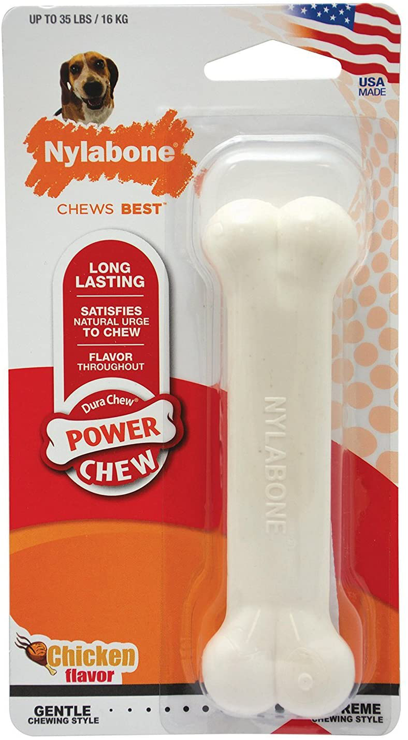 Nylabone Power Chew Dog Bones for Aggressive Chewers Tough Chew Toys for Dogs Animals & Pet Supplies > Pet Supplies > Dog Supplies > Dog Toys Nylabone Chicken Medium/Wolf (1 Count) 