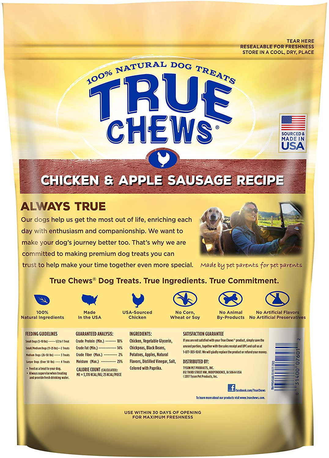 True Chews Natural Dog Treats Chicken & Apple Sausage Recipe, 12 Oz Animals & Pet Supplies > Pet Supplies > Dog Supplies > Dog Treats True Chews   