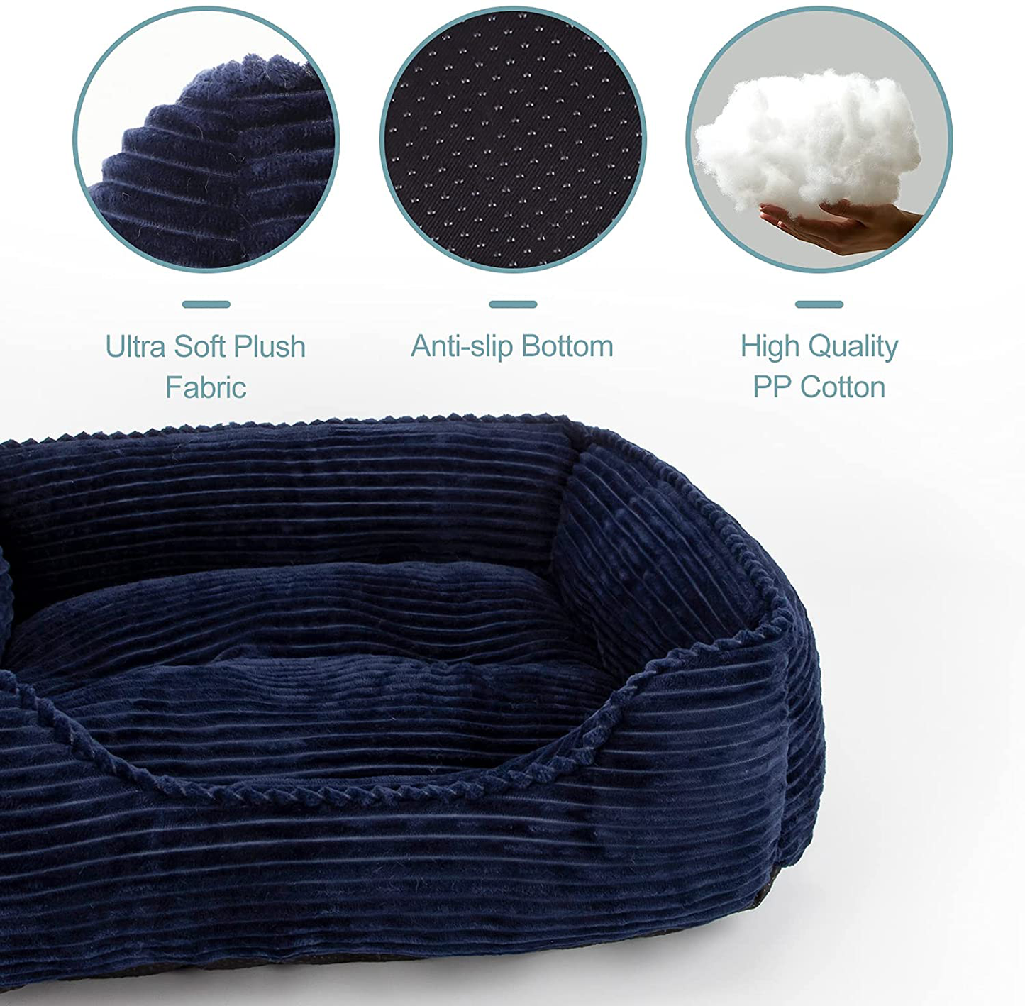 INVENHO Dog Beds for Small Medium Large Dogs Rectangle Washable Sleeping Puppy Bed Non-Slip Bottom Soft Orthopedic Pet Bed Calming Cat Beds for Indoor Cats 25 Inches (Navy Blue)