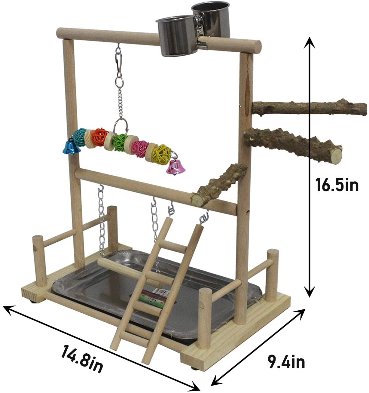 Kathson Bird Playground Parrot Perch Stand Toys, Birds Wood Play Gym Activity Center Exercise Playpen Ladder Swing with Feeder Cups Chewing Toy(Include a Tray) Animals & Pet Supplies > Pet Supplies > Bird Supplies > Bird Gyms & Playstands kathson   