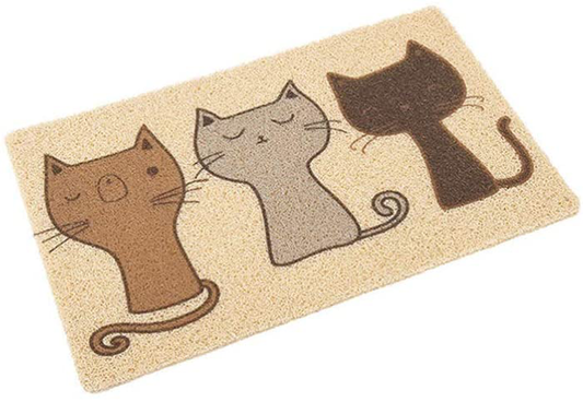 POPETPOP Durable Cat Litter Mat with Cartoon Cat Pattern - Washable Kitty Litter Box Mats - Soft PVC Rug Easy to Clean Non-Slip Litter Trapping Mat Animals & Pet Supplies > Pet Supplies > Cat Supplies > Cat Litter Box Mats POPETPOP   