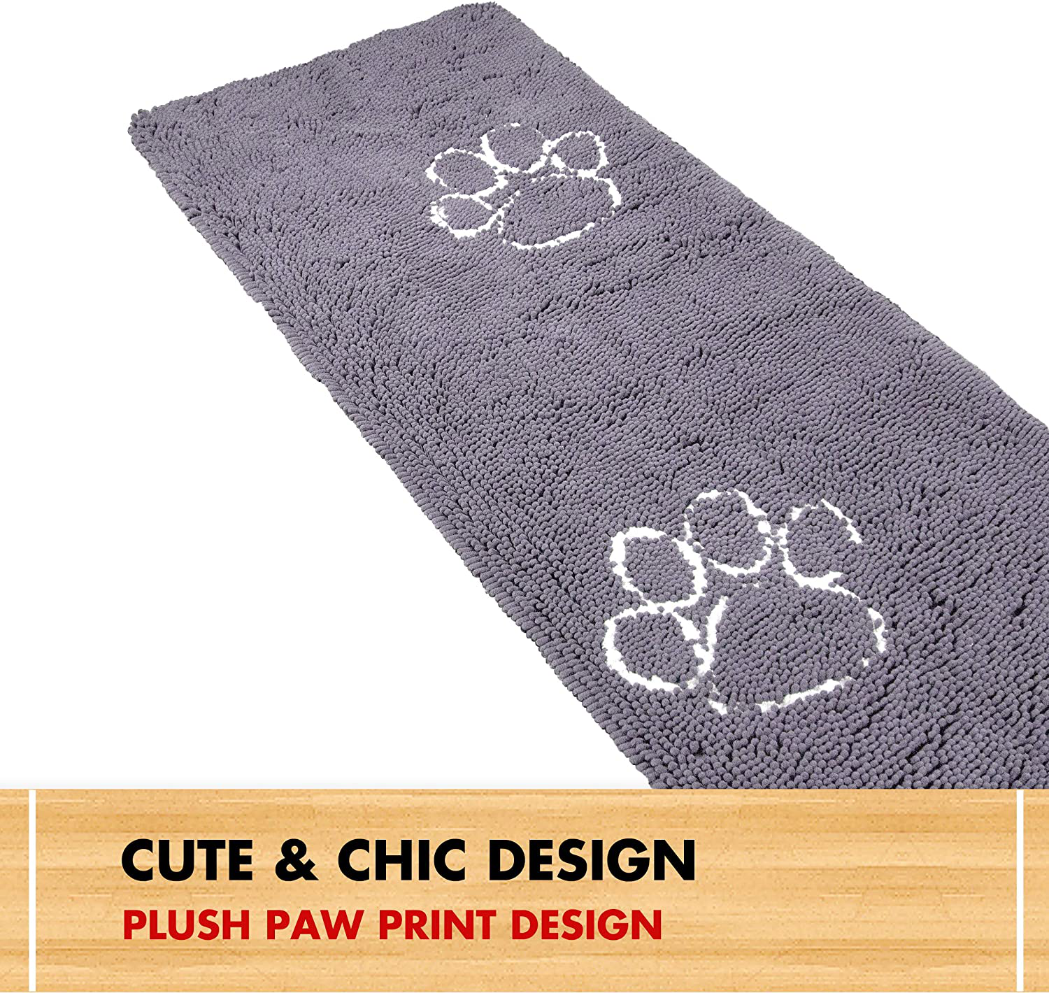 My Doggy Place - Ultra Absorbent Microfiber Dog Door Mat, Durable, Quick Drying, Washable, Prevent Mud Dirt, Keep Your House Clean (Violet W/Paw Print, Hallway Runner) - 8' X 2' Feet