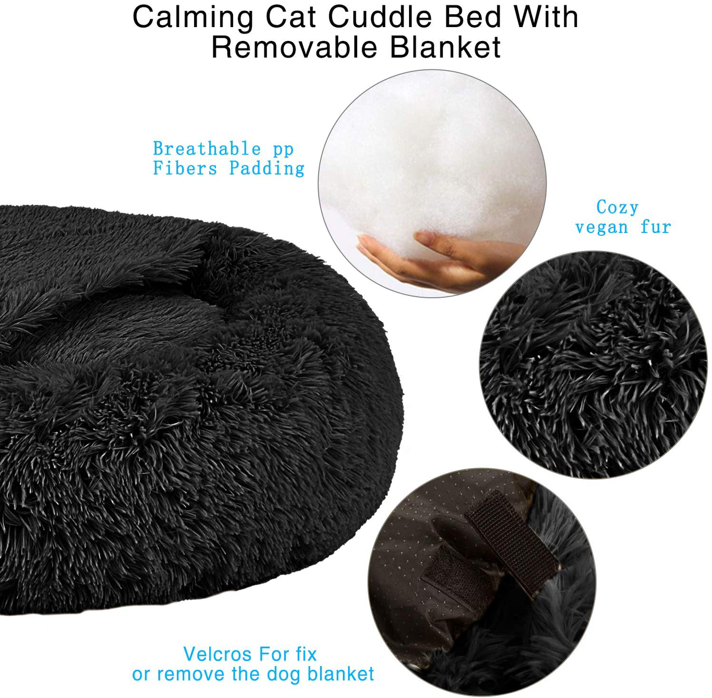 TR Pet Calming Dog Bed Anti-Anxiety Donut Cat Ded Warming Cozy Soft round Dog Bed with Removable Blanket for Large Medium Small Dogs and Cats (L/XL/XXL/XXXL) Animals & Pet Supplies > Pet Supplies > Cat Supplies > Cat Furniture TR pet   