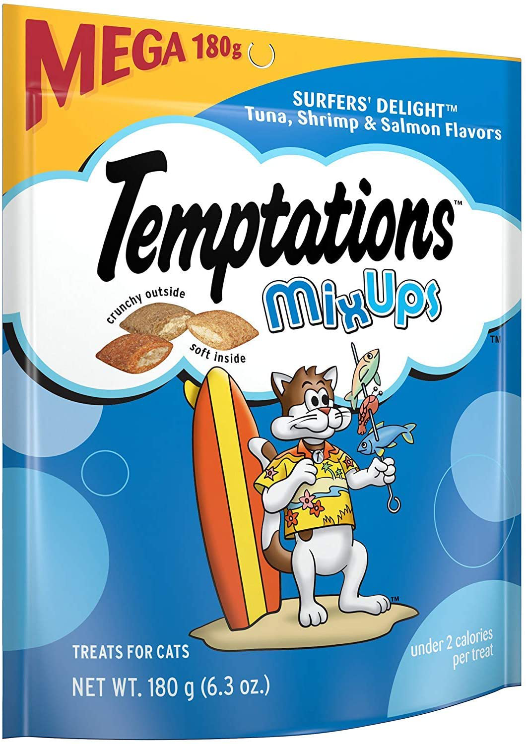 TEMPTATIONS Mixups & Shakeups Crunchy and Soft Cat Treats, 5 - 6.3 Oz. (10 Packs and Single Packs) Animals & Pet Supplies > Pet Supplies > Cat Supplies > Cat Treats Mars Petcare MixUps Tuna, Shrimp, Salmon 6.3 Ounce. (Pack of 10)