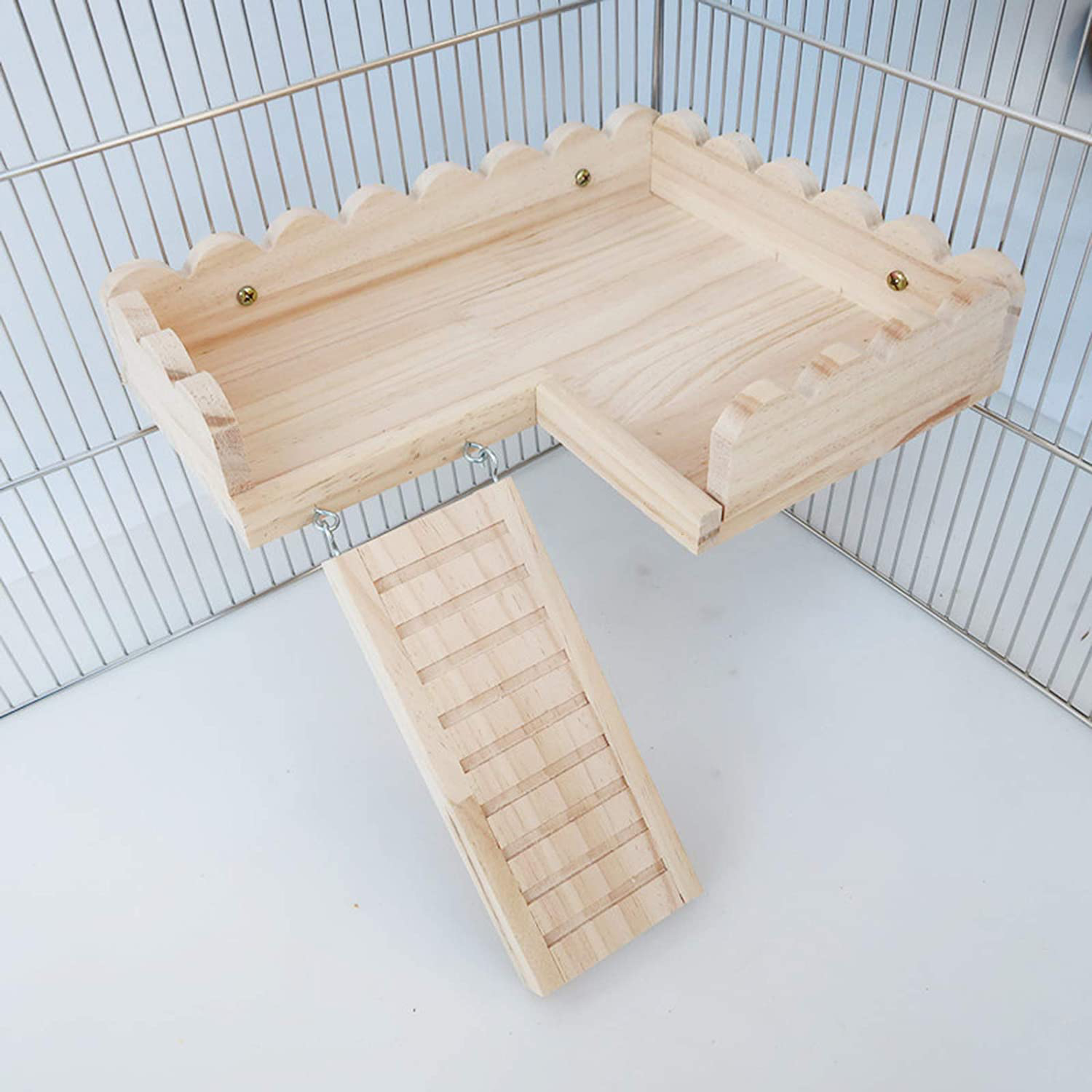 ROZKITCH Hamster Platform with Climbing Ladder, Bird Perch Cage Toy Wooden Play Gym Stand, Natural Pine Wood Tray for Chinchilla Squirrel Rabbit Guinea Pig, Birdcage Toy for Parrot Conure Parakeet
