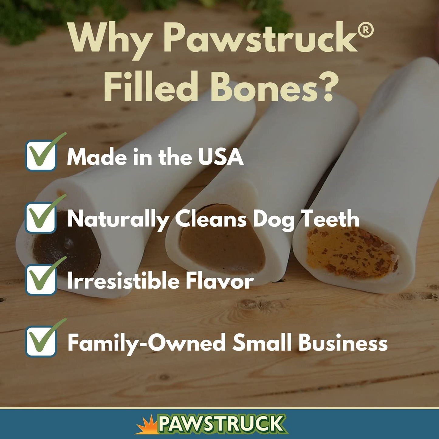 Filled Dog Bones (Flavors: Peanut Butter, Cheese, Bacon, Beef, Etc.) Made in USA Stuffed Bulk 3 to 6" Femur Dog Dental Treats & Chews, American Made Animals & Pet Supplies > Pet Supplies > Small Animal Supplies > Small Animal Treats Pawstruck   