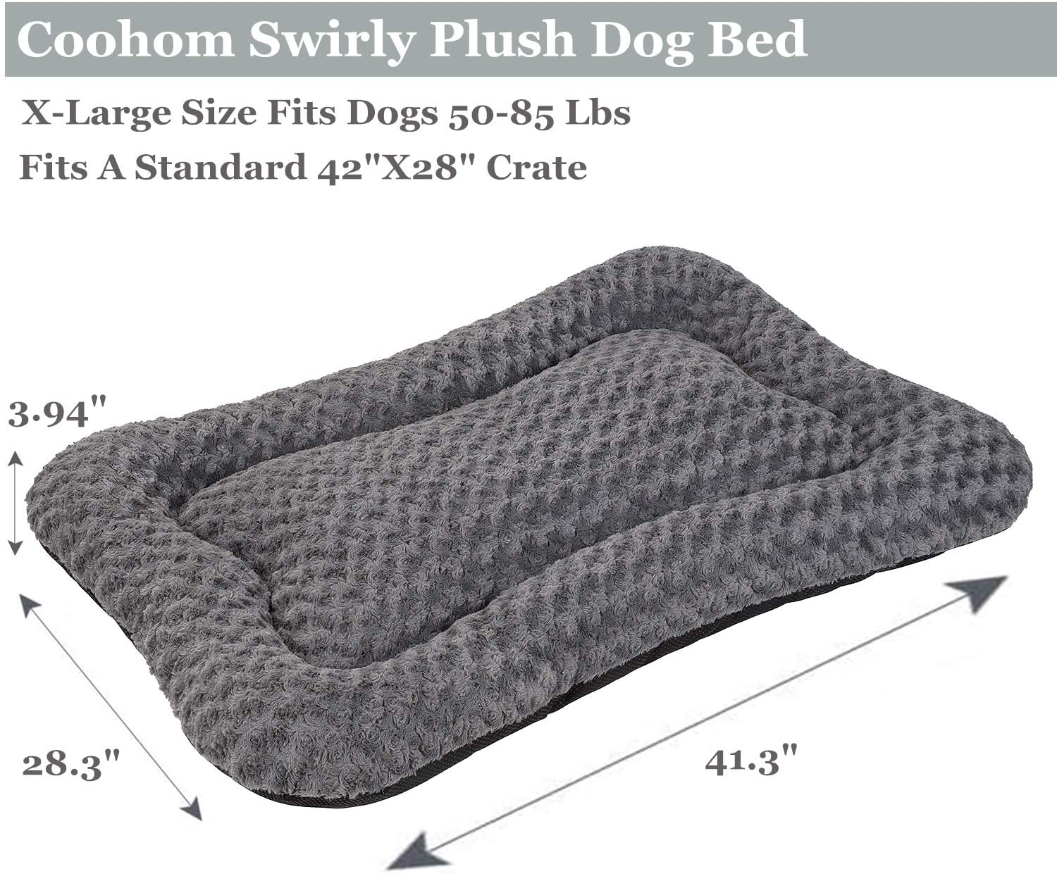 Coohom Deluxe Plush Calming Dog Bed Pet Cushion Crate Mat,Machine Wash Pet Bed for Medium Large Dogs