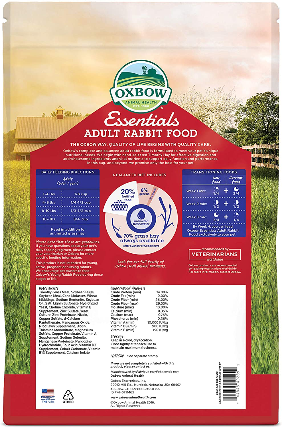 Oxbow Essentials Rabbit Food - All Natural Rabbit Pellets Animals & Pet Supplies > Pet Supplies > Small Animal Supplies > Small Animal Food Oxbow   